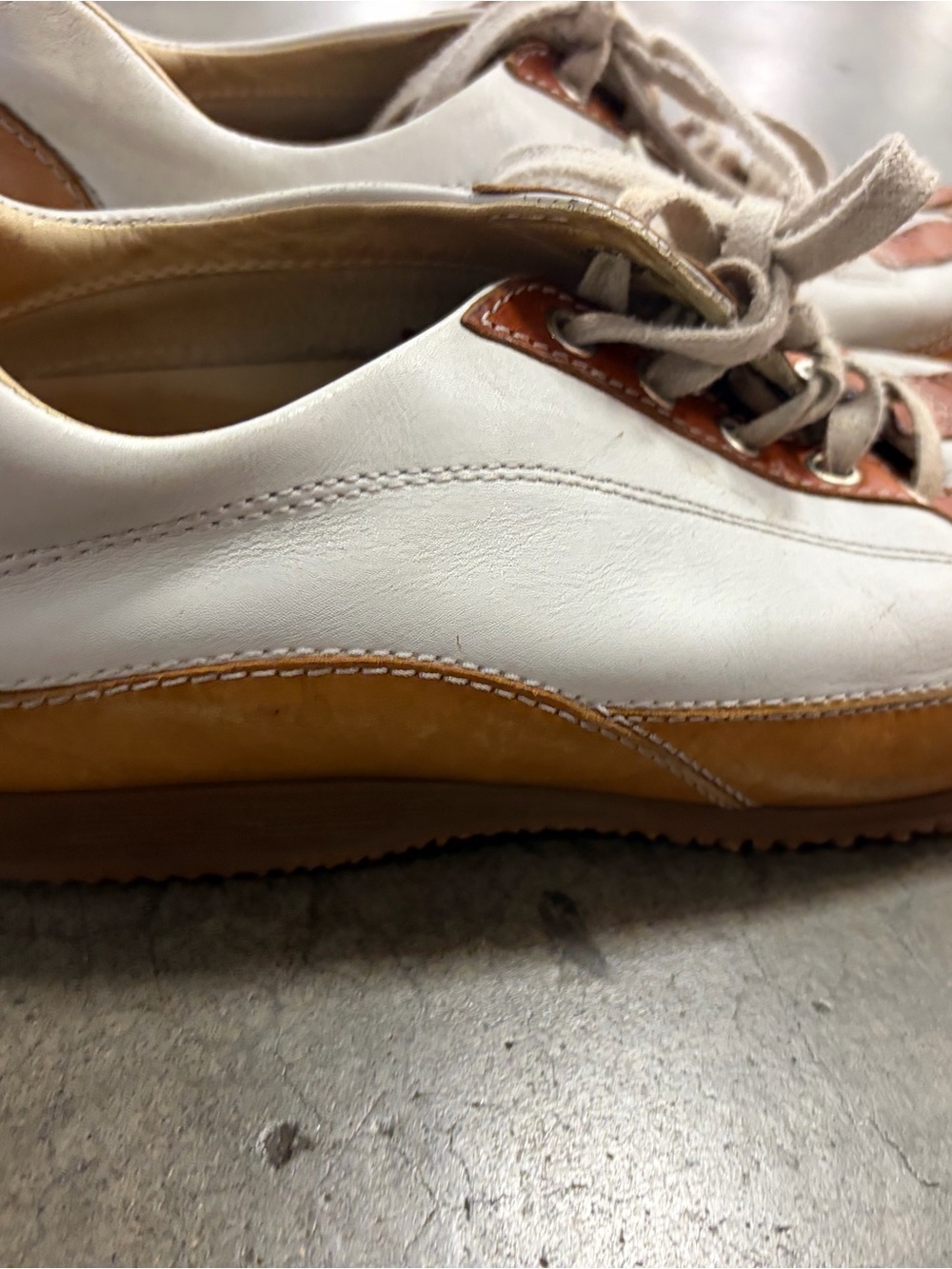 Hogan White and Tan Leather Lace-Up Sneakers